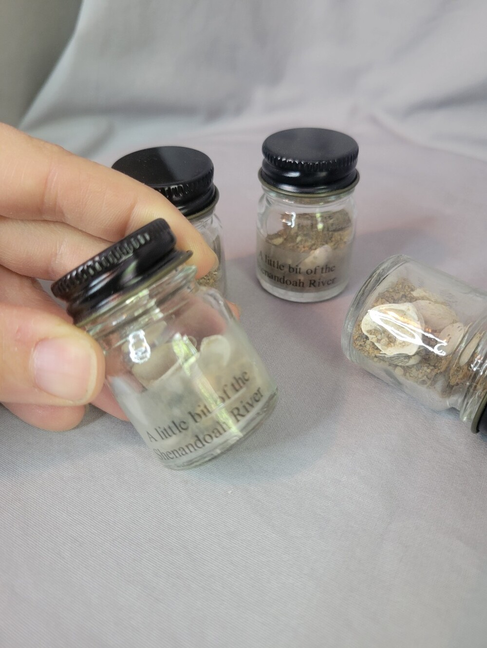Shenandoah River Side Keepsake Small Glass Jars with Black Lids